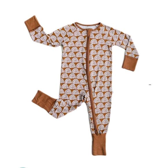 NWT Little Sleepies Rust Rainbows Zippy Romper White Brown Sz 18-24 Months
